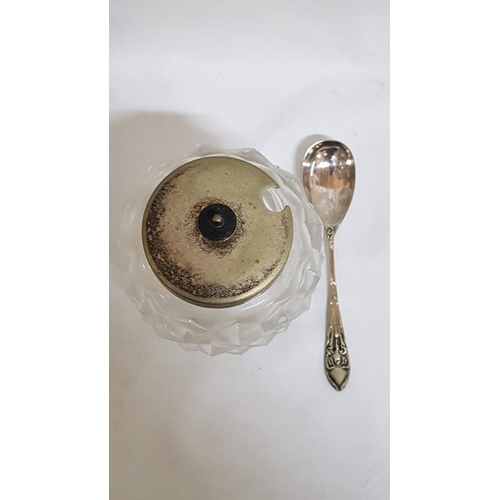 403 - Vintage Cut Glass Sugar Bowl with Silver Plated Lid and Vintage EPNS Decorative Sugar Spoon.