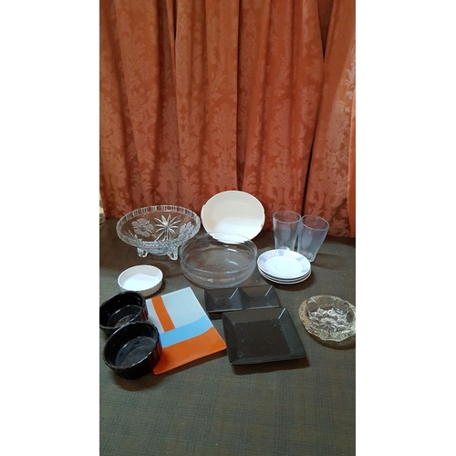 518 - Assorted Kitchen Box: Inc, Retro Cut Glass Salad Bowl, Various Snack Dishes and Others.