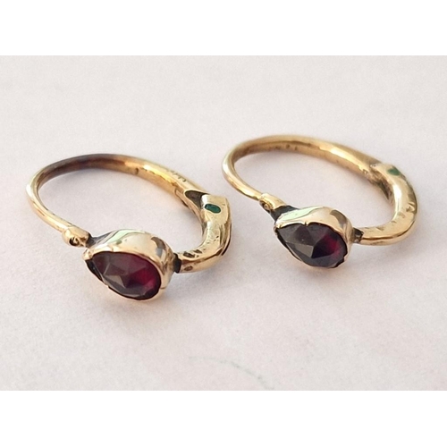 159 - Pair of 14ct Gold Earrings with Oval Cut Dark Red Stones, (Approx. H: 15mm, Total Weight 1.6g)