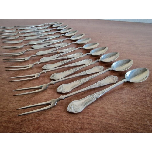 162 - Set 12 x Sterling Silver Desert Spoons and 12 x Matching Sterling Silver Desert Forks, (Approx. L: 1... 