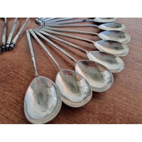 164 - Collection of 12 x Silver Desert / Tea Spoons with Twisted Stems, Together with 6 x Similar Desert F... 