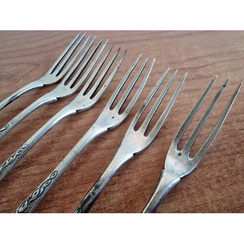 165 - Set of 6 x Sterling Silver Desert Forks with Decorative Handles, (Approx. L: 14cm, .925 Silver, Tota... 