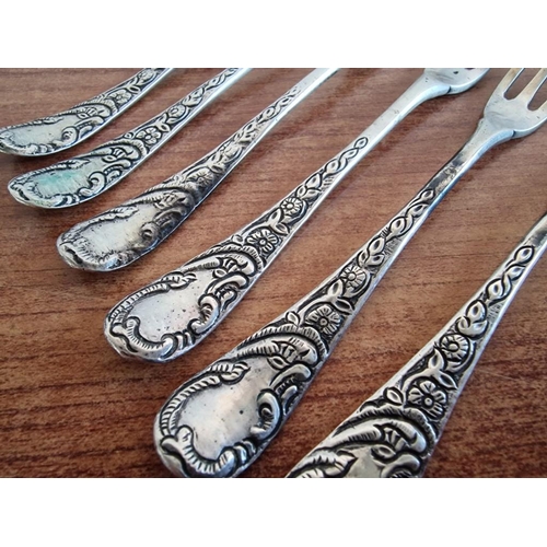 165 - Set of 6 x Sterling Silver Desert Forks with Decorative Handles, (Approx. L: 14cm, .925 Silver, Tota... 