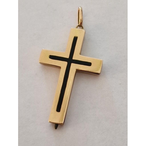 209 - 9ct Gold Cross Pendant with Black Tone Cross Decoration, (Approx. H: 40cm, 5.1g)