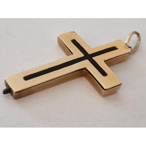 209 - 9ct Gold Cross Pendant with Black Tone Cross Decoration, (Approx. H: 40cm, 5.1g)