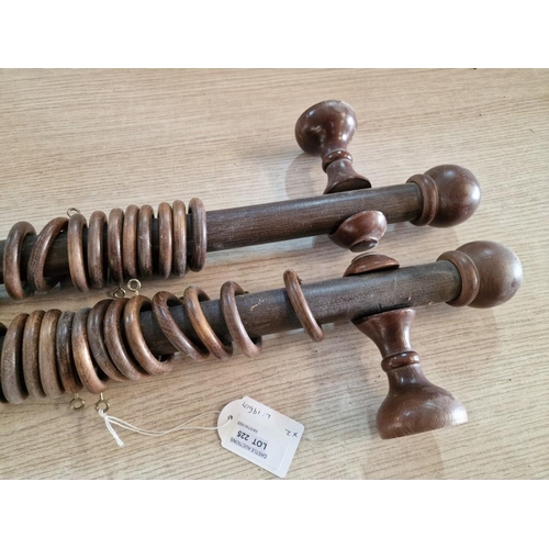 225 - Pair of Wooden Curtain Rods with Wall Bracket and Curtain Rings, (Approx. L: 196cm each), (2)