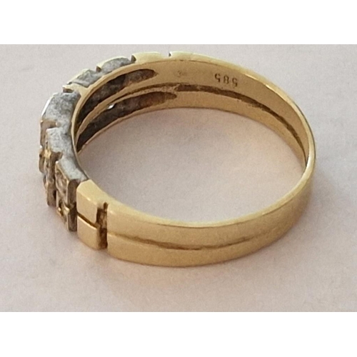 25 - 14ct Gold Ring, Two Tone, Set with 10 x Round Cut Clear Stones, (Approx. Size: N/O, 3.3g)