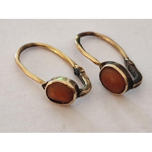 377 - Pair of Vintage 9ct Gold Earrings with Oval Cut Orange Colour Stones, (Approx. H: 19mm, 1.6g)