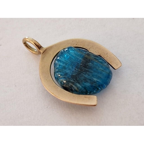 378 - Gold Horseshoe Shape Pendant with Revolving Turquoise Colour 'Evil Eye' Stone, Tested at 7ct Gold, (... 