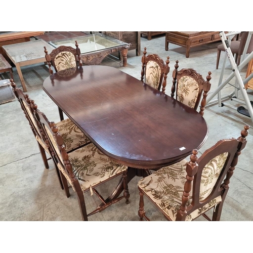 471 - Dark Wood Oval Shape Twin Pedestal Dining Room Table, (Approx. 200 x 90cm), Together with Set of 6 x... 