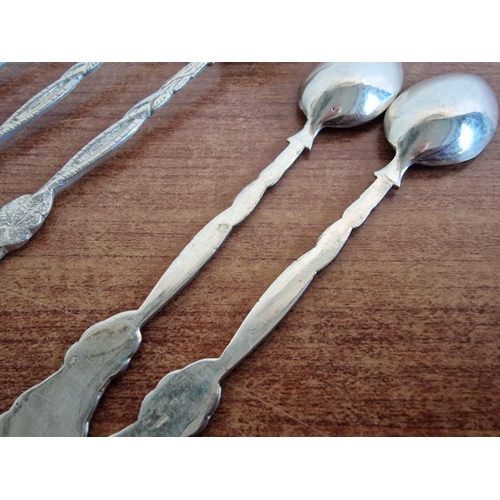 481 - Set of 6 x Sterling Silver Tea Spoons with Platted Stems and Decorative Handles, (Approx. L: 13cm, .... 