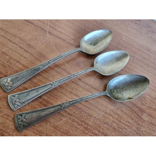 482 - 3 x Vintage White Metal Spoons with Decorative Handles, (Approx. .600 Silver, L: 18cm, 143g), (3)