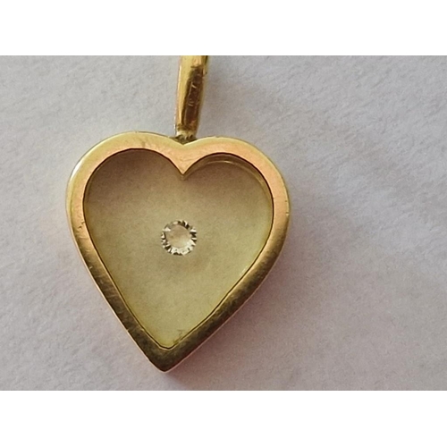 89 - 15ct Gold Heart Shaped Pendant with Glass Front & Back and Floating Clear Stone, (Approx. H: 18mm, 1... 