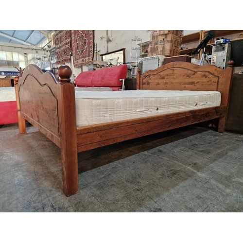 136 - Double Bed with Pine Surround and Shaped Headboard, with Mattress, (Approx. 150 x 195cm)