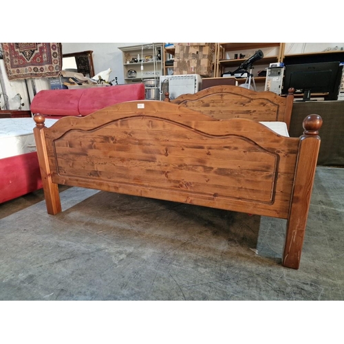 136 - Double Bed with Pine Surround and Shaped Headboard, with Mattress, (Approx. 150 x 195cm)