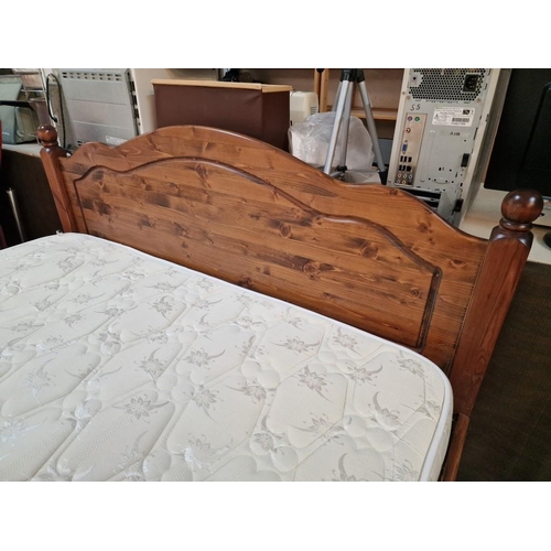 136 - Double Bed with Pine Surround and Shaped Headboard, with Mattress, (Approx. 150 x 195cm)