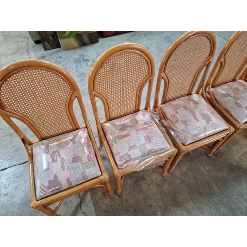 166 - Set of 6 x Bamboo Dining Chairs with Padded Fabric Seats and Cane Backs, (6)