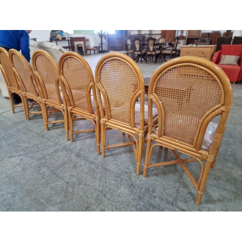 166 - Set of 6 x Bamboo Dining Chairs with Padded Fabric Seats and Cane Backs, (6)