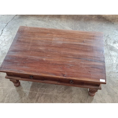 167 - Dark Wood Rectangular Coffee Table with 2-Drawers Over Turned Legs, (Approx. 90 x 60 x 36cm)