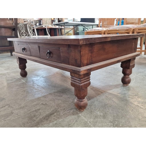 167 - Dark Wood Rectangular Coffee Table with 2-Drawers Over Turned Legs, (Approx. 90 x 60 x 36cm)