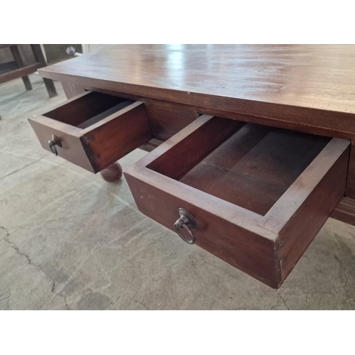 167 - Dark Wood Rectangular Coffee Table with 2-Drawers Over Turned Legs, (Approx. 90 x 60 x 36cm)