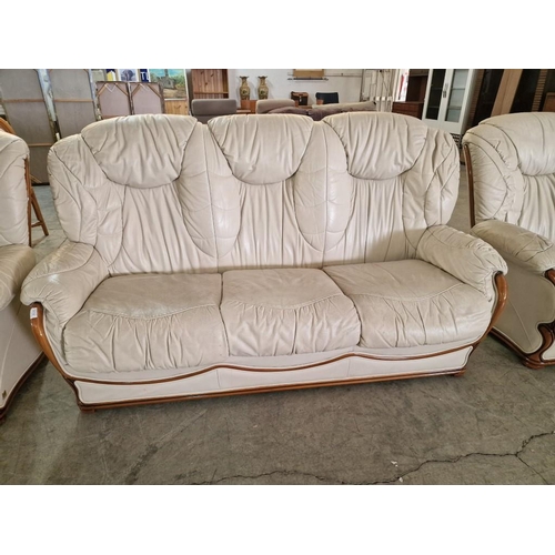 168 - Classical Style Cream Leather 3-Piece Suite by 'Siam', Made in Italy; 3-Seater and 2-Seater Sofas wi... 