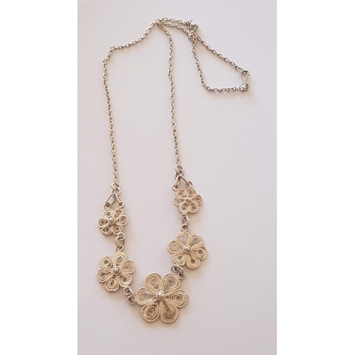 220 - Silver Jewelry, Filigree Lefkara Style Floral Necklace (Approx. L:43cm) and Silver Chain with 'Lily'... 