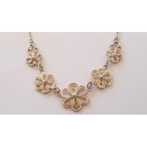 220 - Silver Jewelry, Filigree Lefkara Style Floral Necklace (Approx. L:43cm) and Silver Chain with 'Lily'... 