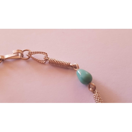 221 - Silver Tone Decorative Bracelet with Green Beads and Hook Clasp, L:21cm, Approx. 6.9g.