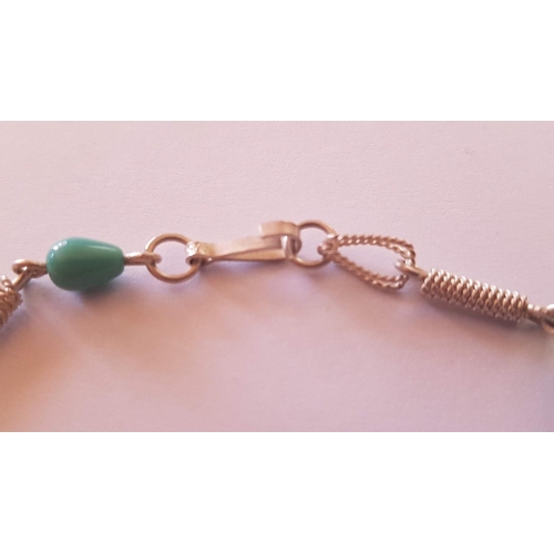 221 - Silver Tone Decorative Bracelet with Green Beads and Hook Clasp, L:21cm, Approx. 6.9g.