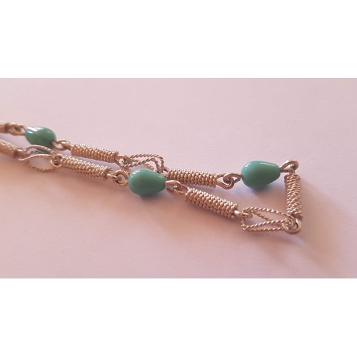 221 - Silver Tone Decorative Bracelet with Green Beads and Hook Clasp, L:21cm, Approx. 6.9g.