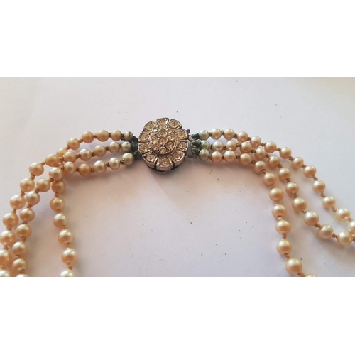 375 - Vintage Multistrand Pearl Necklace with  Silver Clasp.