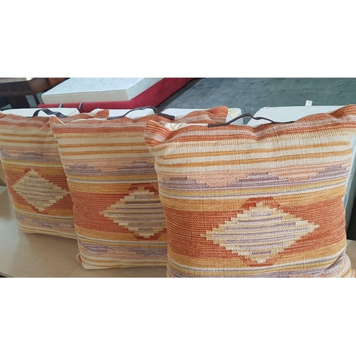 102 - 3 x Large 'Kilim' Floor Cushions, Multi-Colour, Cotton, Size 70cm x 70cm Each with Leather Handles, ... 