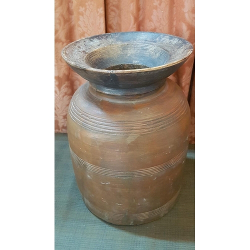 211 - Large Heavy Antique Primitive Handmade Wooden Vase/Storage Pot 
(H: 36.5cm Ø:25cm)