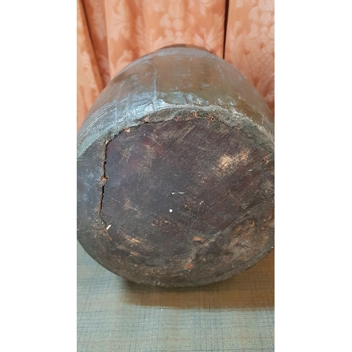 212 - Heavy Antique Primitive Handmade Wooden Vase/Storage Pot (H: 32.5cm  Ø: 20.5cm). A/F, Crack on the B... 