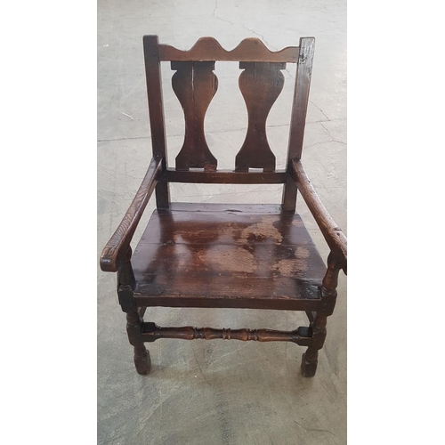 214 - Antique Solid Wood Country Rare Armchair with Double Vase Shape Backrest (Suggestion it is Belgium).... 