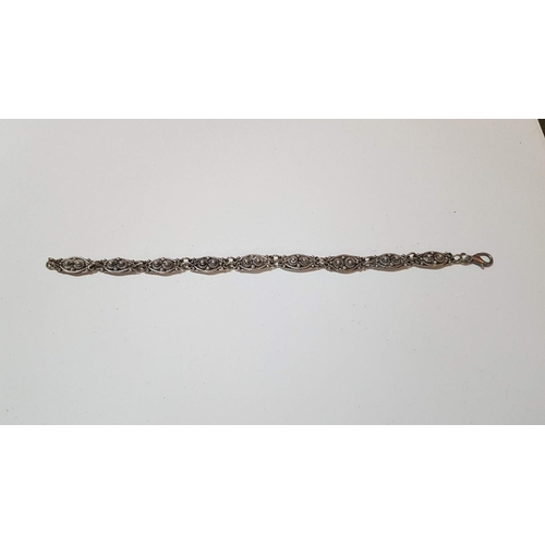 606 - Vintage Style Silver (925) Stamped Scroll Panel Link Bracelet, APPROX. 16.3g, L: 20cm.