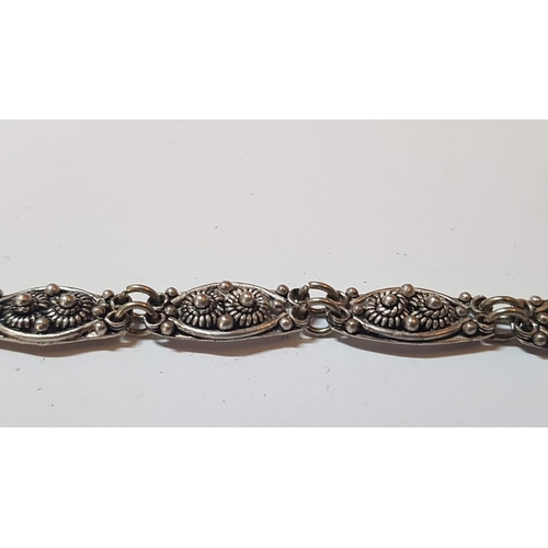 606 - Vintage Style Silver (925) Stamped Scroll Panel Link Bracelet, APPROX. 16.3g, L: 20cm.