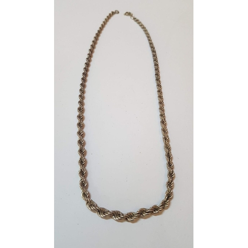 607 - 2x Rope Silver (925) Chains, L: 44cm and L: 45cm, Approx. 40g.