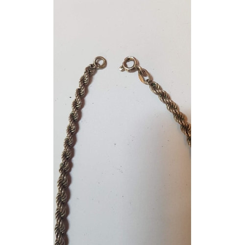 607 - 2x Rope Silver (925) Chains, L: 44cm and L: 45cm, Approx. 40g.