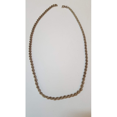 607 - 2x Rope Silver (925) Chains, L: 44cm and L: 45cm, Approx. 40g.