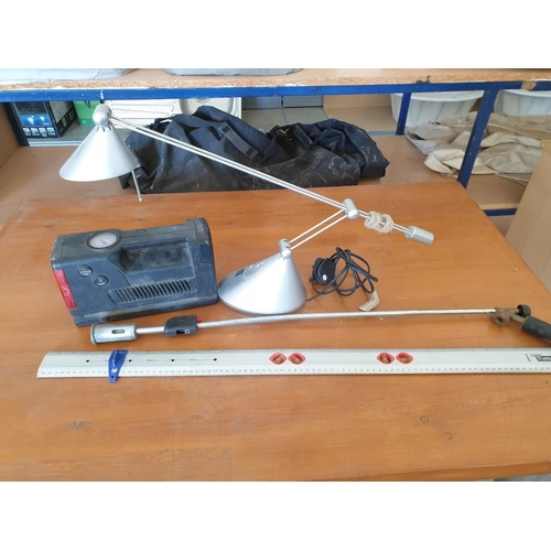 522 - Desk Lamp, Burner, Air Pump and Ruler / Level