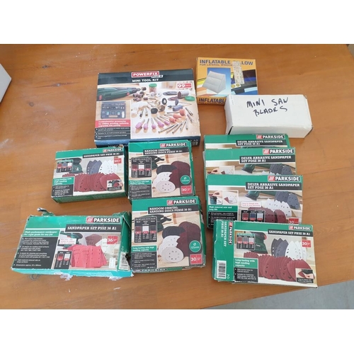 525 - Collection of Various Parkside Sandpaper Sets with Boxes, Mini Tool Kit, etc