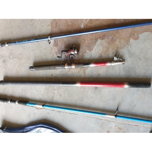 567 - 4 x Assorted Extending Fishing Rods and 1 x Reel, (5)