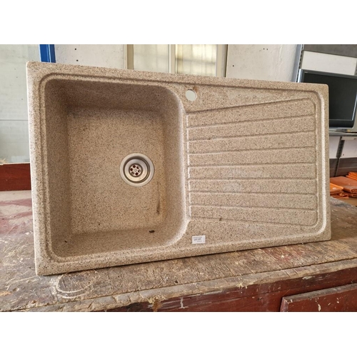 577 - Stone Effect Kitchen Sink with Right Side Drainer, (Approx. 85 x 50cm), (a/f)