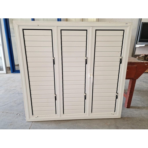 578 - White Colour Aluminium 3-Part Louvred Shutters in Frame, (Approx. 147 x 140cm)