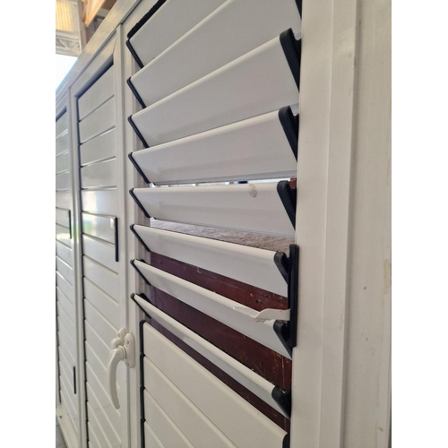 578 - White Colour Aluminium 3-Part Louvred Shutters in Frame, (Approx. 147 x 140cm)