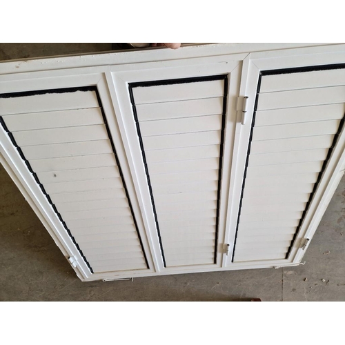 578 - White Colour Aluminium 3-Part Louvred Shutters in Frame, (Approx. 147 x 140cm)