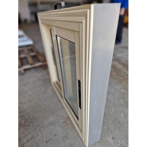 597 - Cream Colour Aluminium Sliding Double Glazed Windows in Frame, (Approx. 80 x 80cm)