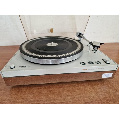 63 - Vintage Philips 212 Electronic Turn Table / Record Player with Perspex Cover, (No Power Lead, Theref... 